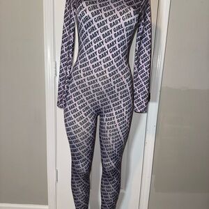 Fashion Nova Text Print Jumpsuit in Purple and White